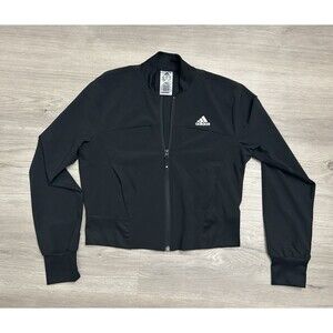 Adidas Women windbreaker crop jacket black running athletic camo letter small